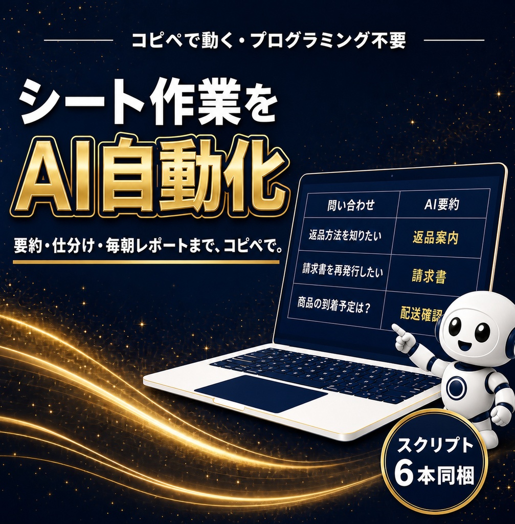 GAS×AI自動化の教科書 — コピペで動くスクリプト6本つき・スプレッドシート作業を自動化