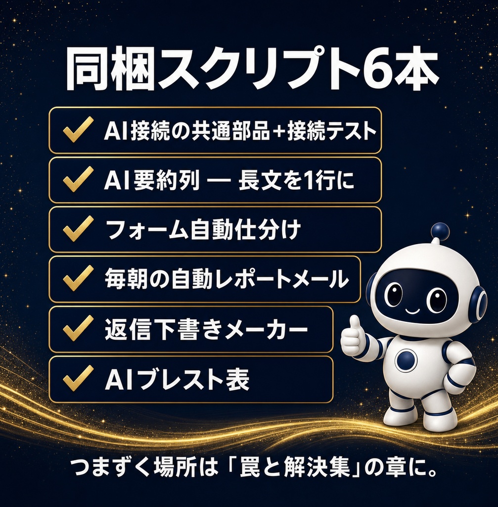 GAS×AI自動化の教科書 — コピペで動くスクリプト6本つき・スプレッドシート作業を自動化