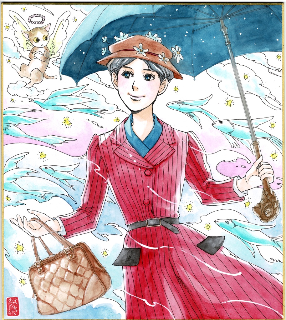 直筆カラーイラスト色紙