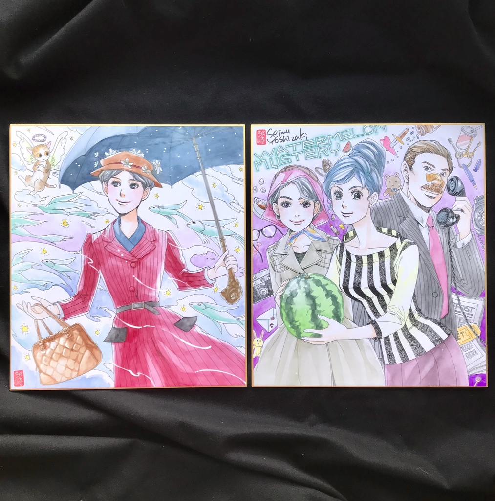 2枚セット直筆カラーイラスト色紙