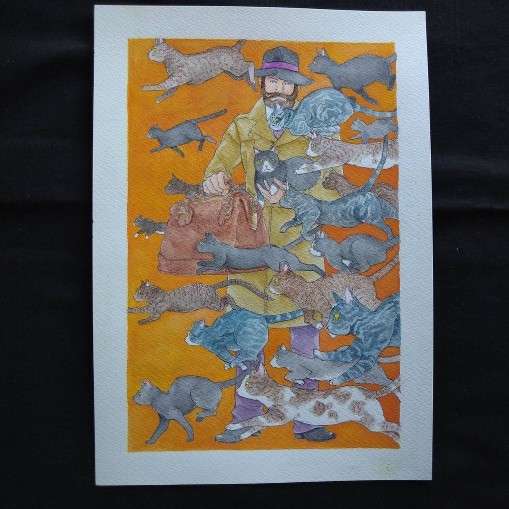 鞄図書館カレンダーイラスト原画10月