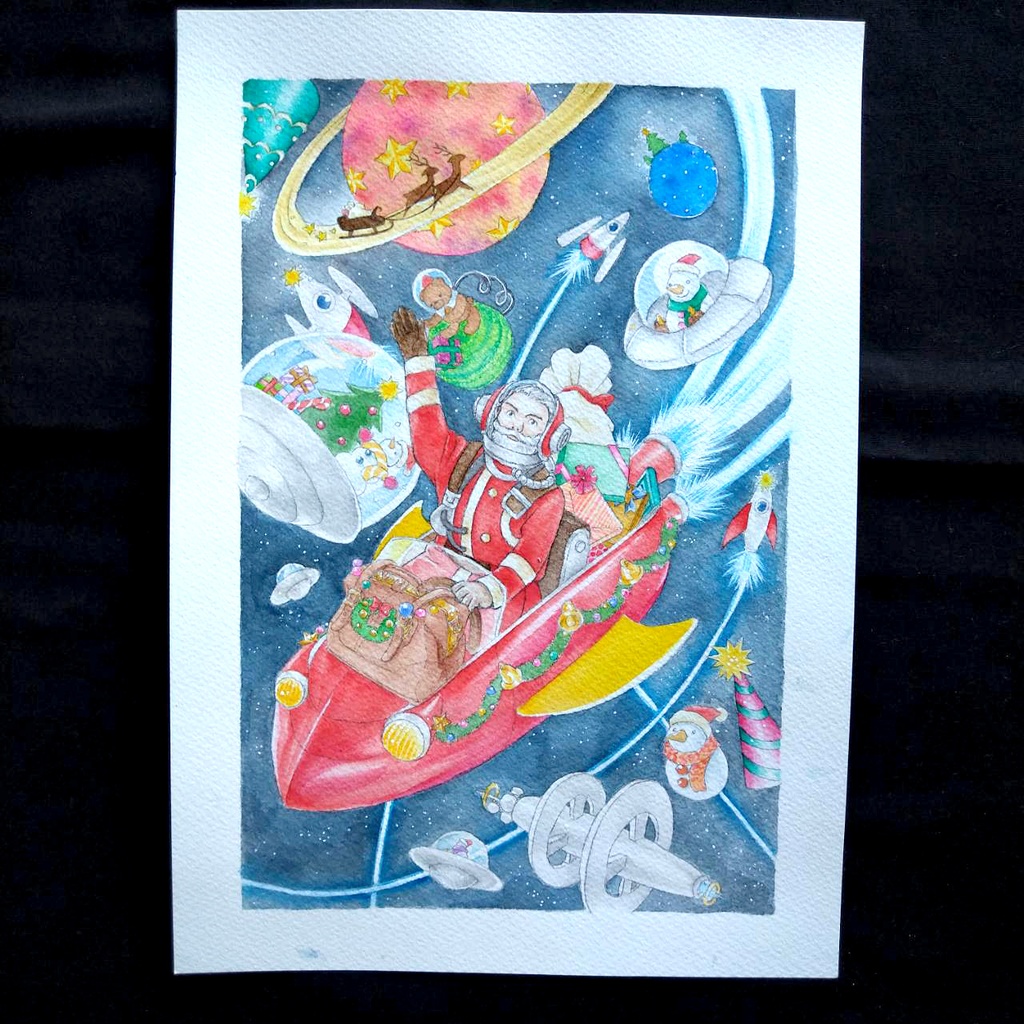 鞄図書館カレンダーイラスト原画12月