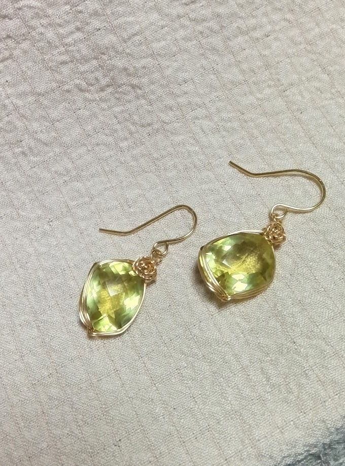 フカネ巻き レモンクォーツのピアス