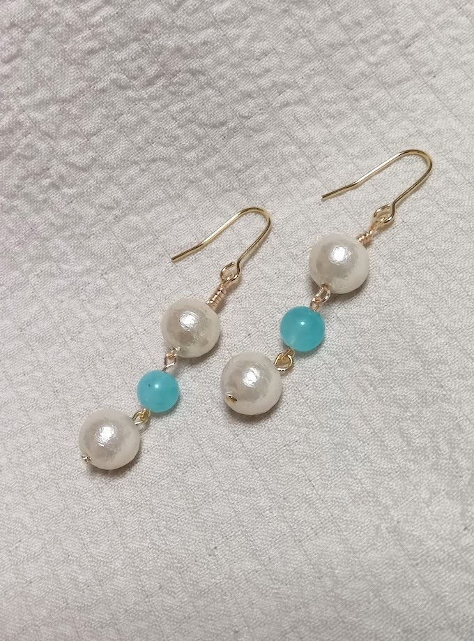 アマゾナイトシリカとコットンパールのピアス