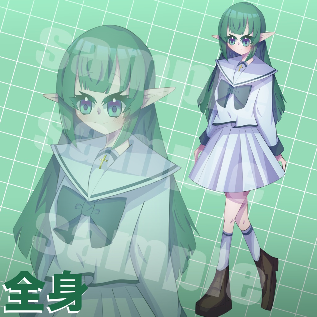 立ち絵素材-エルフ耳のセーラー少女