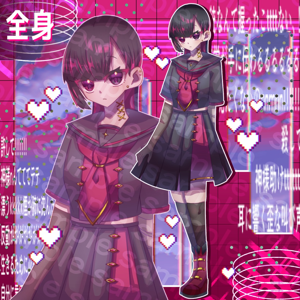 立ち絵素材-軍服セーラーの黒×ピンク少女-