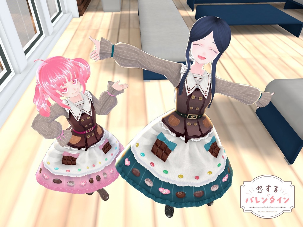 【Vroid衣装テクスチャ】ハッピーショコラバレンタインワンピース