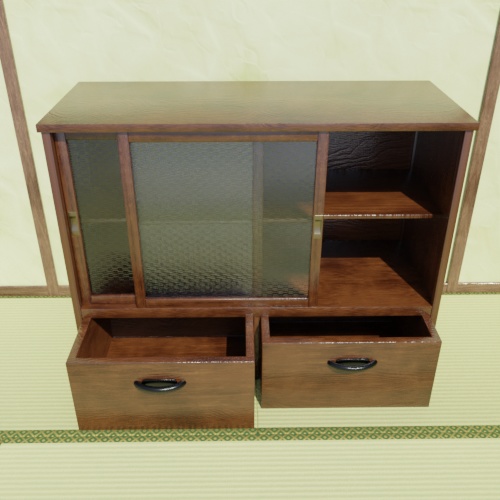 無料DL可【blender】レトロな食器棚【3Dモデル】