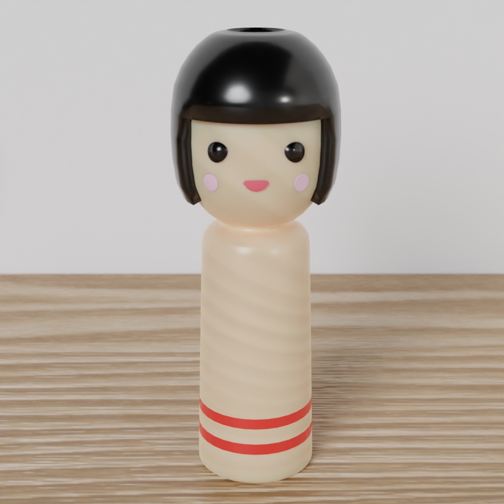 無料DL可【Blender】こけし【3Dモデル】