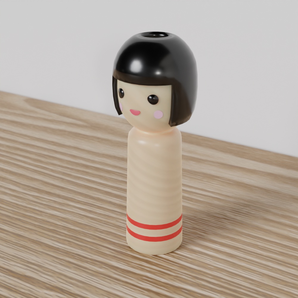無料DL可【Blender】こけし【3Dモデル】