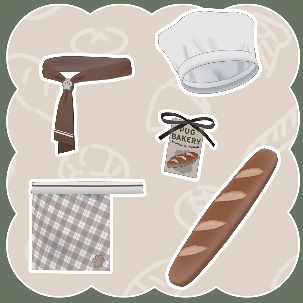 【Free】胴長パグ専用 パン屋さんコーデ