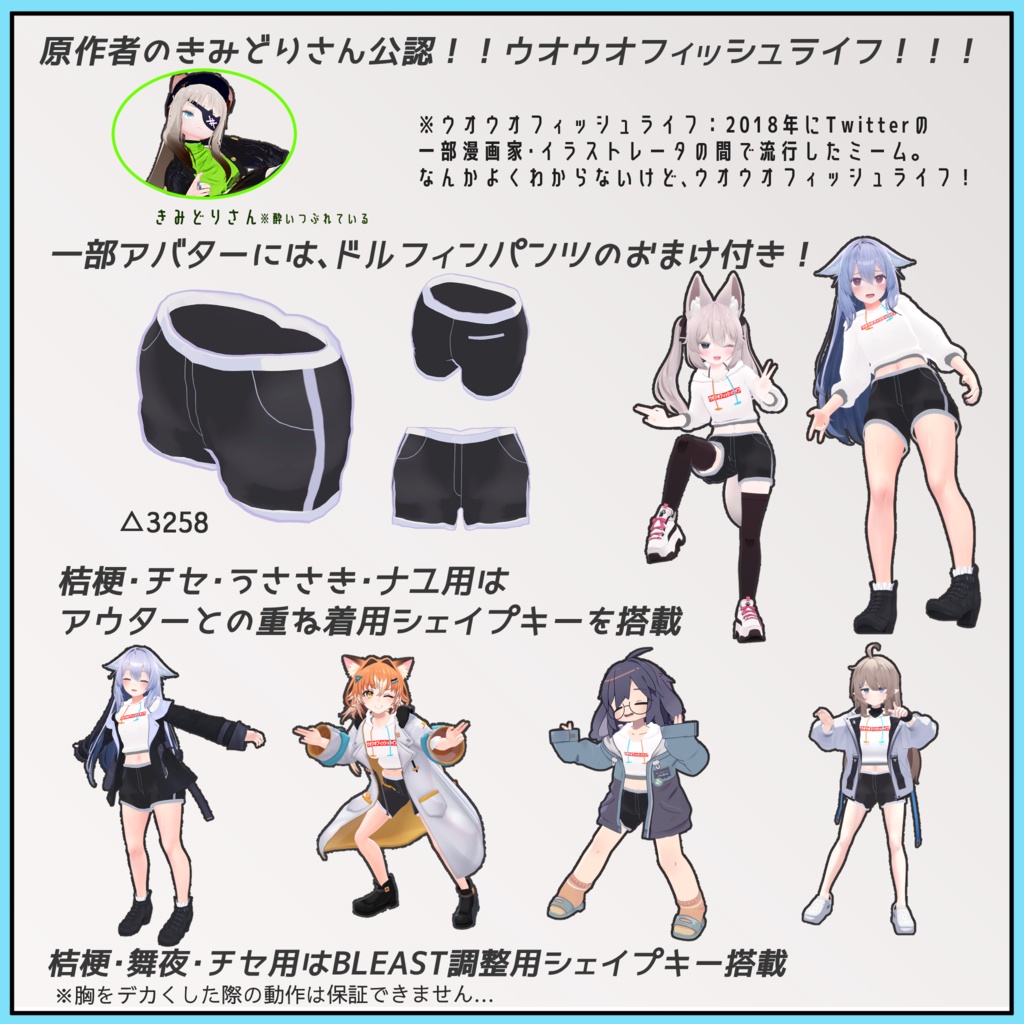 【めいゆん単体版】ウオウオフィッシュライフパーカー【VRChat想定】※フルパッケージは別ページ