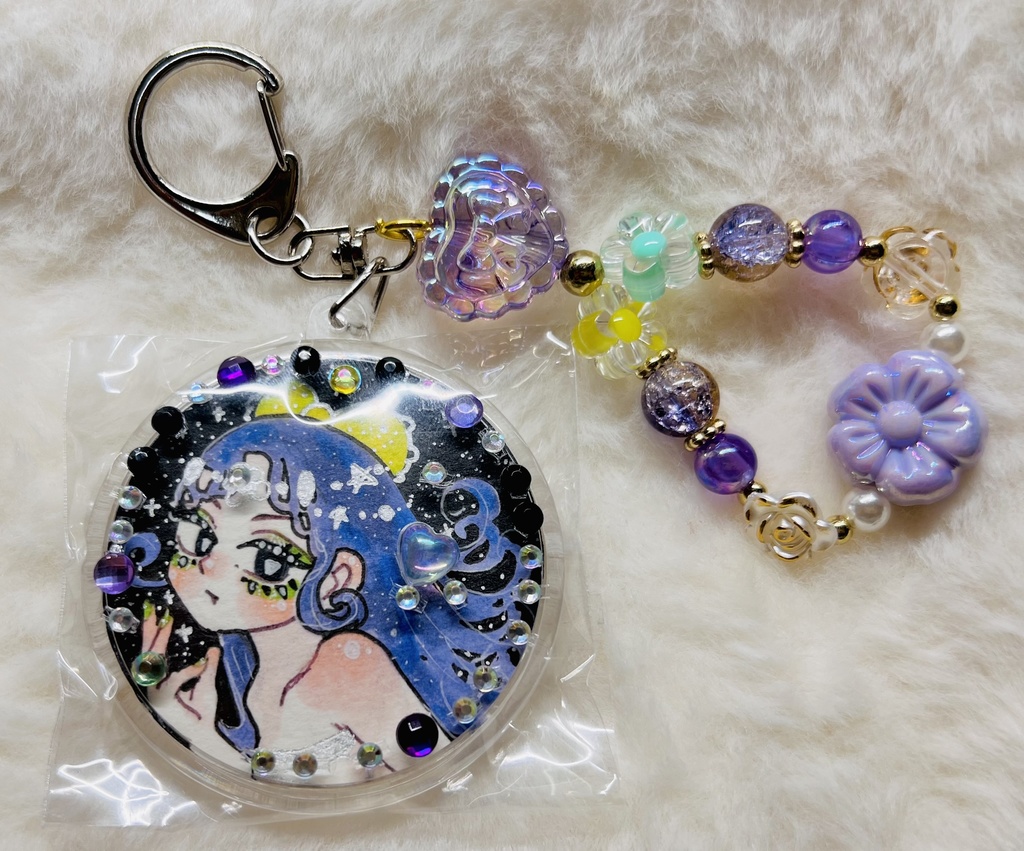 【全3種】サークル型 原画キーホルダー(ビーズ付き)