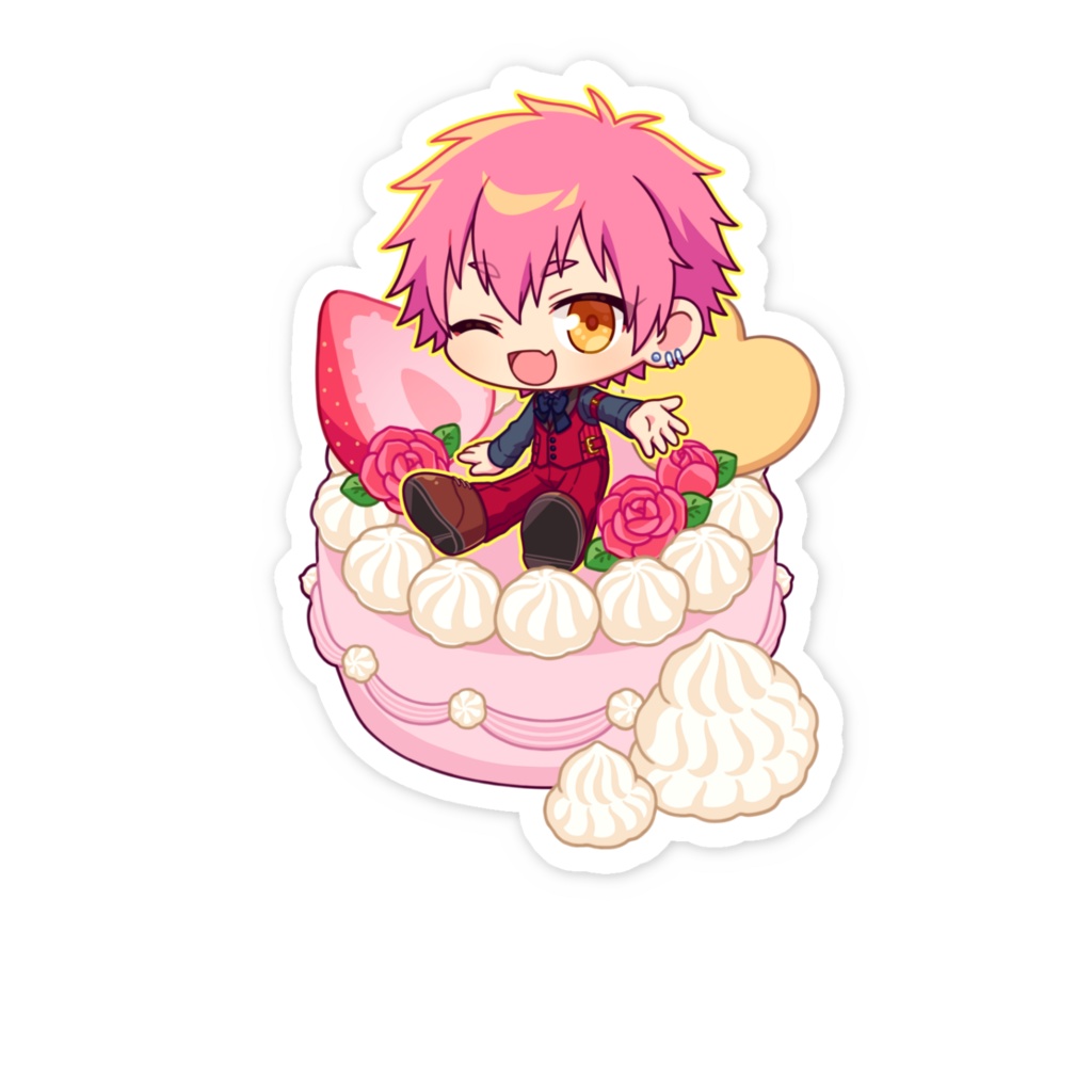 遊治とイチゴケーキ/スマホステッカー