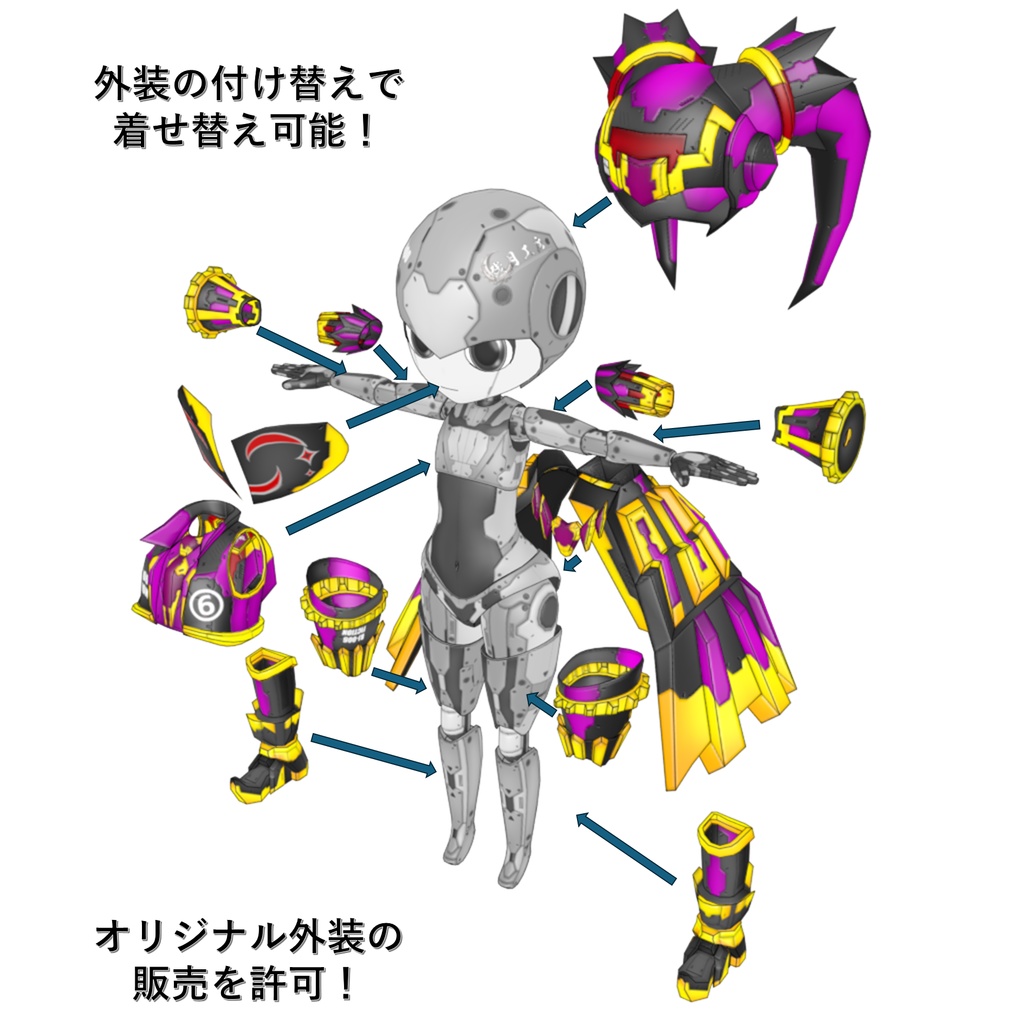 機械外装ショックギア『ブラックジョーカー』【3Dアバター】【VRM&FBX】