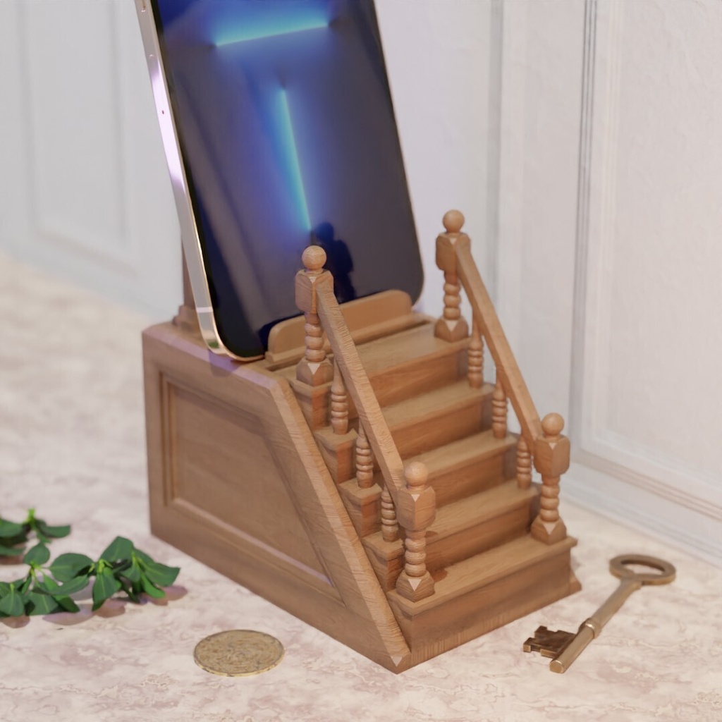 アンティーク階段スマホスタンド 【隠し収納・充電コード穴付き】