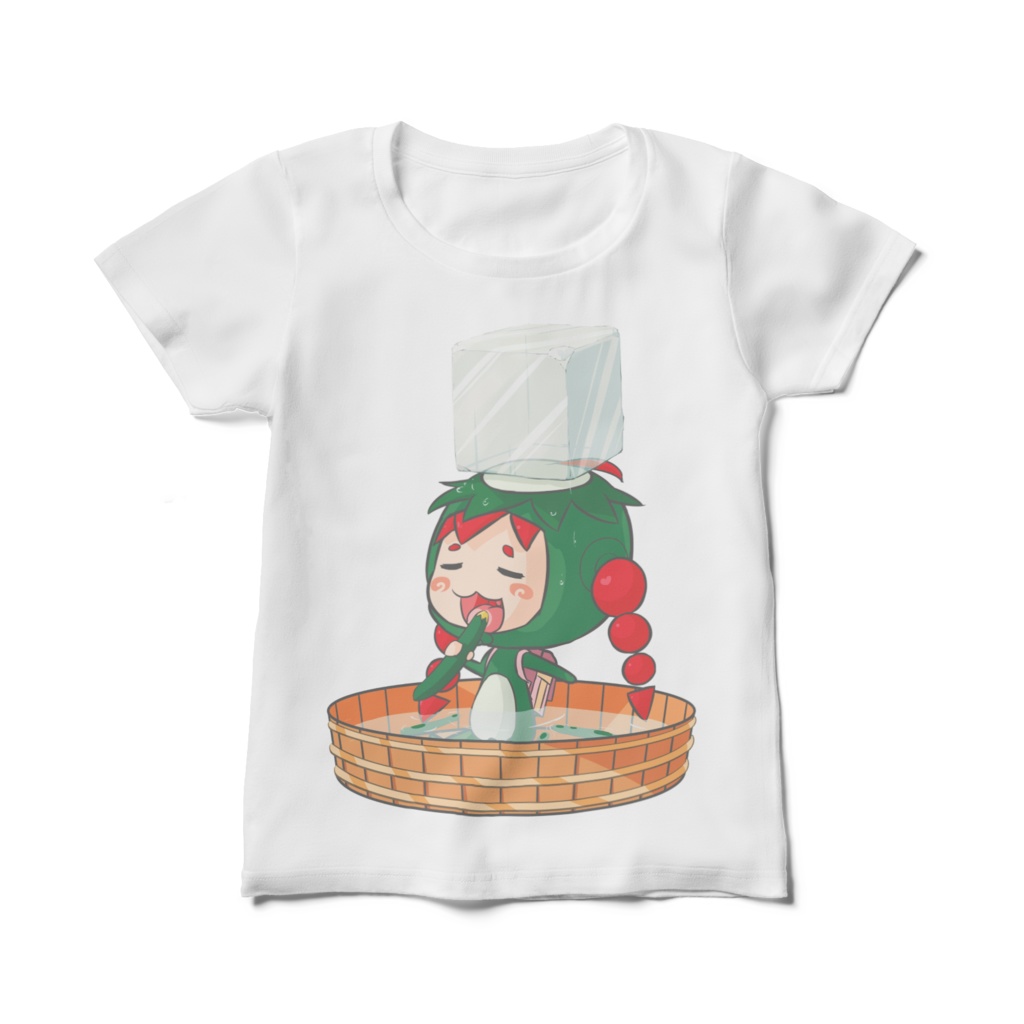 かっぱちゃんシリーズ:たらいキュウリ レディースTシャツ