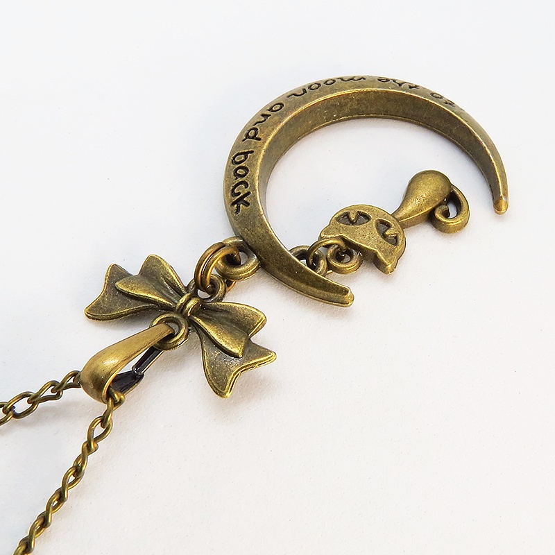 アンティークゴールド 三日月と猫の大人可愛いネックレス ゴシック リボン ムーンネックレス アジャスター付 長さ調整可