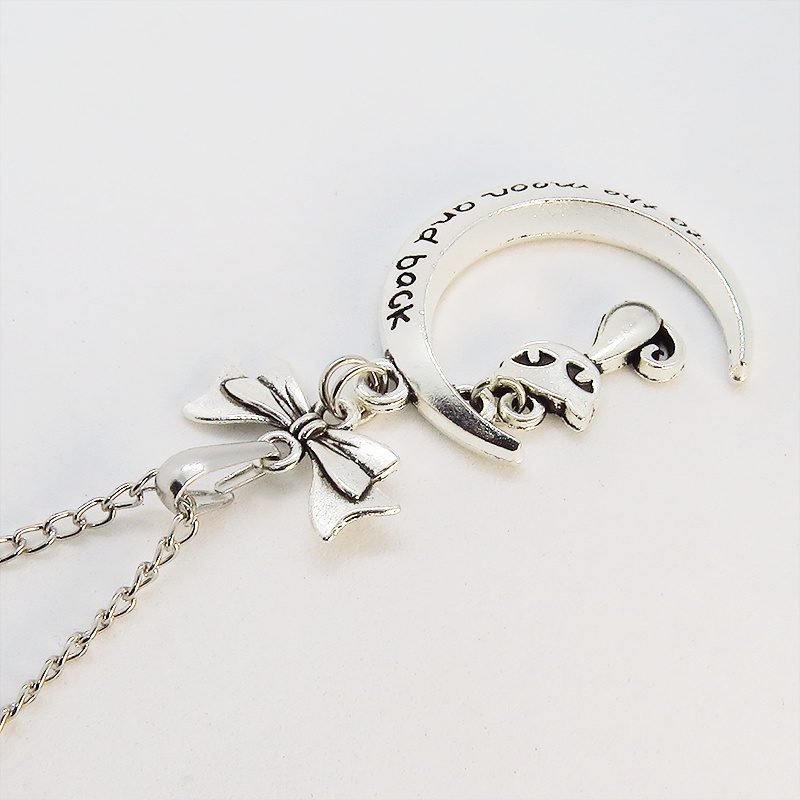 アンティークシルバー 三日月と猫の大人可愛いネックレス ゴシック リボン ムーンネックレス アジャスター付