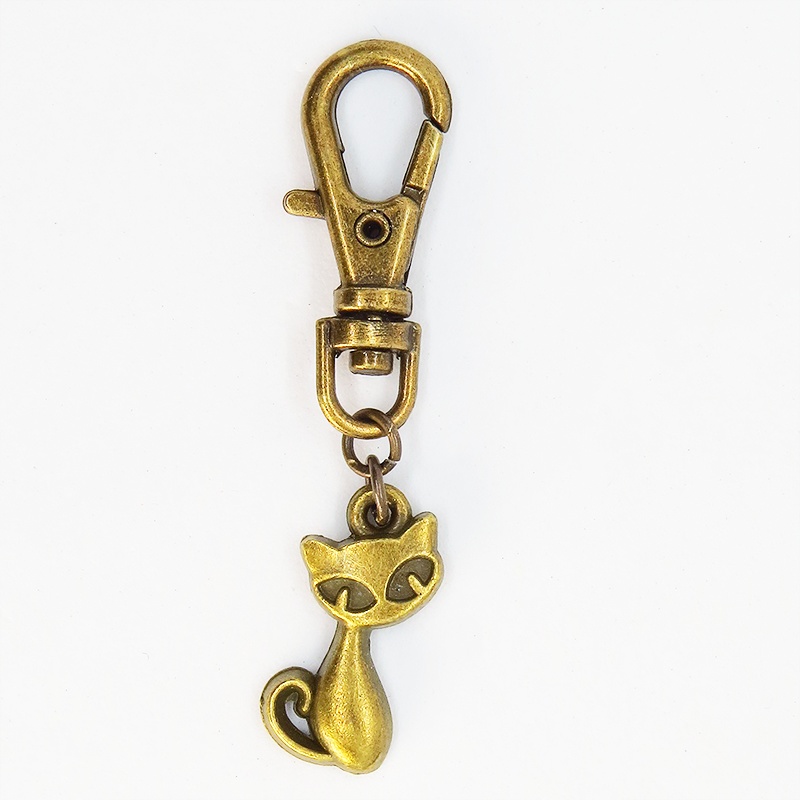 アンティークゴールド 可愛い猫のファスナーチャーム キーホルダー バッグチャーム 金具変更可