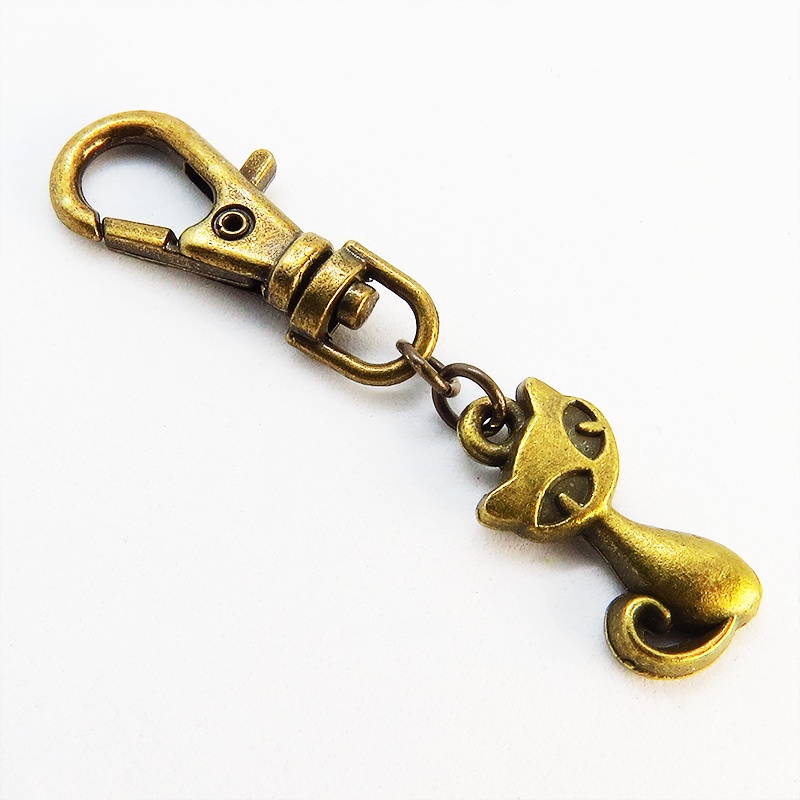 アンティークゴールド 可愛い猫のファスナーチャーム キーホルダー バッグチャーム 金具変更可