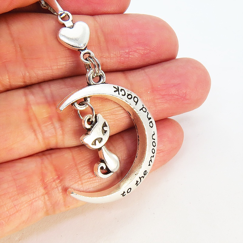 アンティークシルバー 三日月と猫の大人可愛いネックレス ゴシック ハート ムーンネックレス アジャスター付