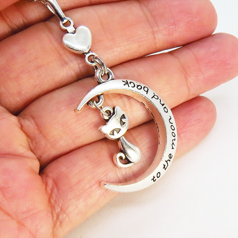 アンティークシルバー 三日月と猫の大人可愛いネックレス ゴシック ハート ムーンネックレス アジャスター付