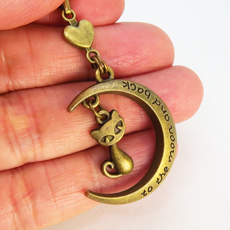 アンティークゴールド 三日月と猫の大人可愛いネックレス ゴシック ハート ムーンネックレス アジャスター付 長さ調整可
