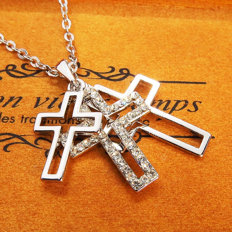 三連のキラキラ光るロザリオペンダント ネックレス ロック パンク メンズ レディース Cat Steam Accessory Booth