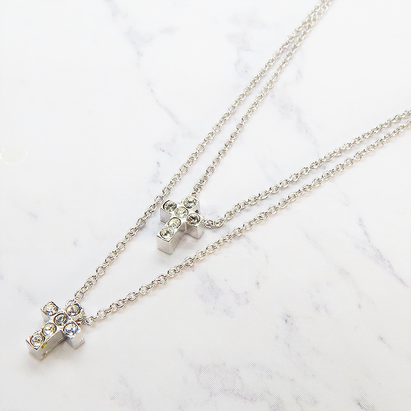小さなロザリオが大人可愛いダブルチェーンネックレス キュービックジルコニア