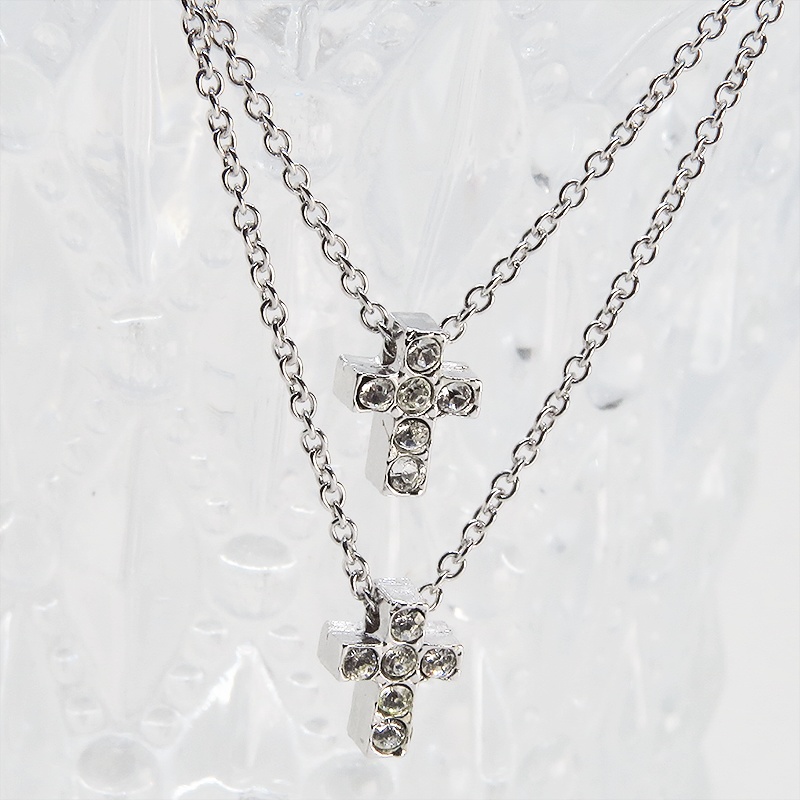 小さなロザリオが大人可愛いダブルチェーンネックレス キュービックジルコニア