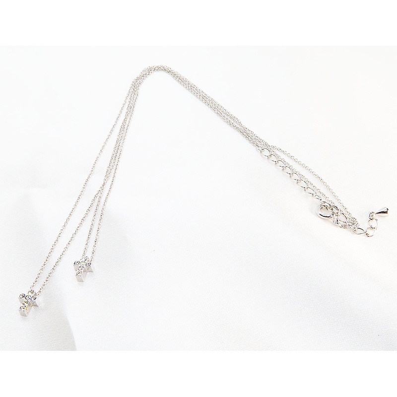 小さなロザリオが大人可愛いダブルチェーンネックレス キュービックジルコニア