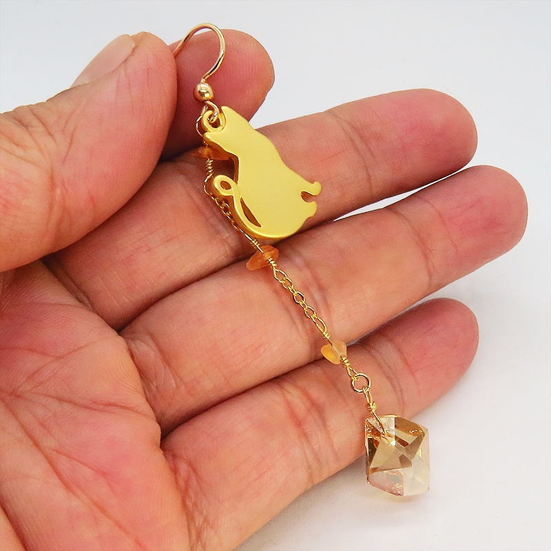 猫シルエットモチーフピアス スワロフスキー(ゴールドシャドー) カーネリアン 14KGF ゴールドフィルド