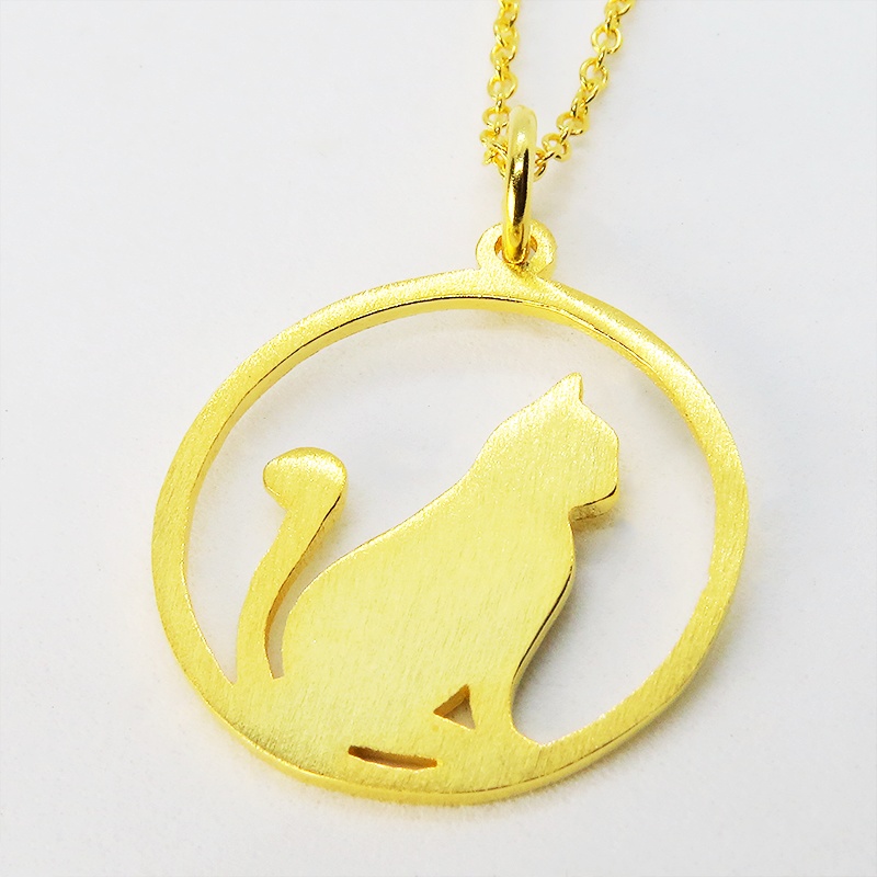 満月と猫 ゴールドキャットムーン 猫ネックレス シルバー925 18Kゴールドコーティング