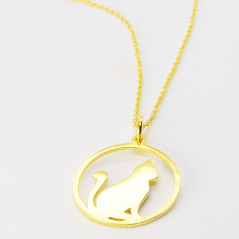 満月と猫 ゴールドキャットムーン 猫ネックレス シルバー925 18Kゴールドコーティング