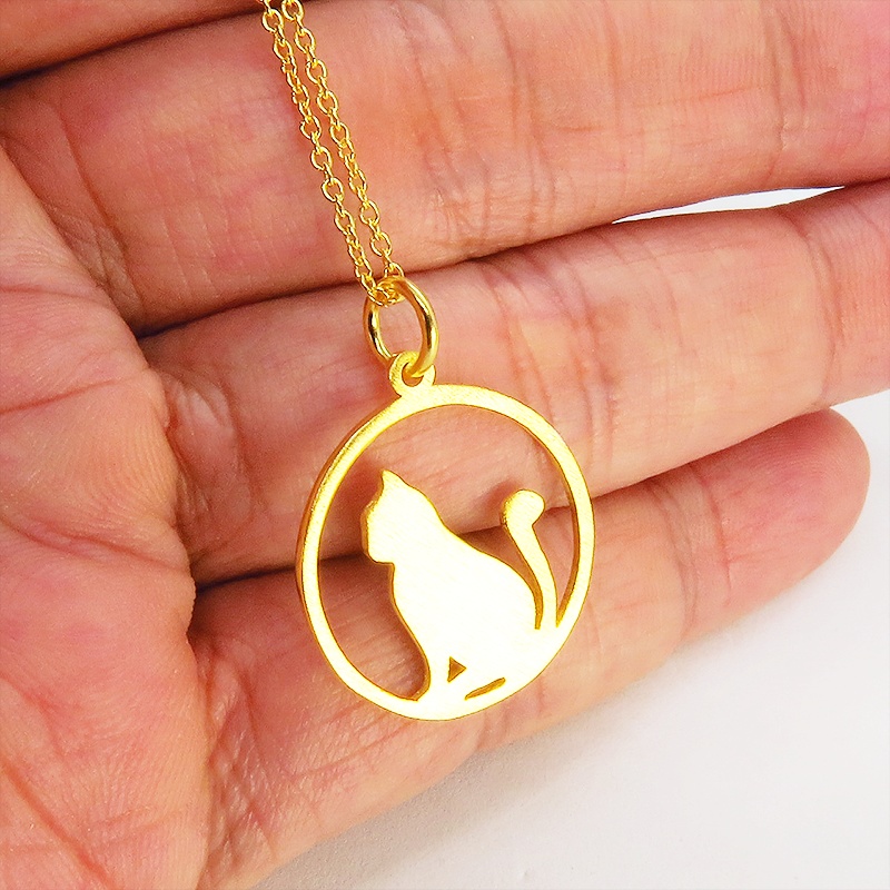 満月と猫 ゴールドキャットムーン 猫ネックレス シルバー925 18Kゴールドコーティング
