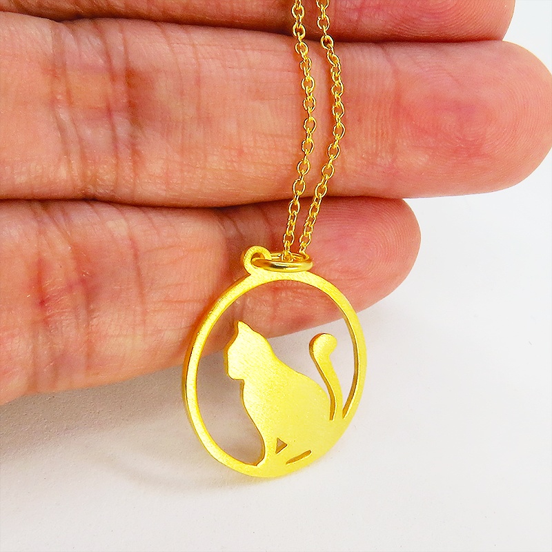 満月と猫 ゴールドキャットムーン 猫ネックレス シルバー925 18Kゴールドコーティング