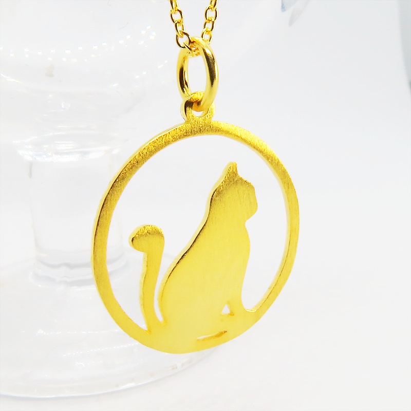 満月と猫 ゴールドキャットムーン 猫ネックレス シルバー925 18Kゴールドコーティング