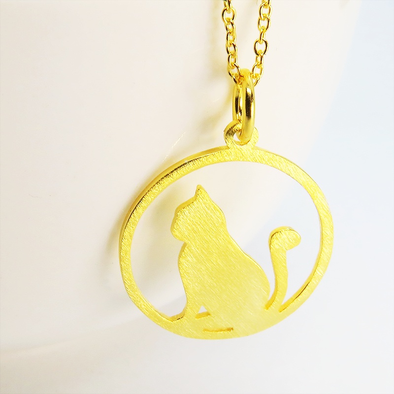 満月と猫 ゴールドキャットムーン 猫ネックレス シルバー925 18Kゴールドコーティング