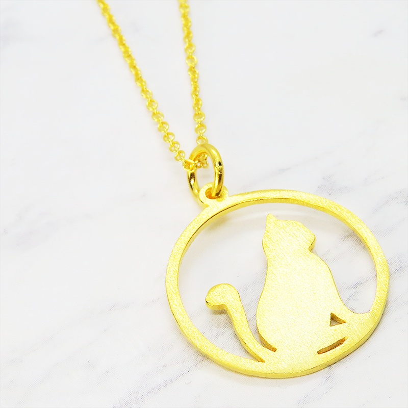 満月と猫 ゴールドキャットムーン 猫ネックレス シルバー925 18Kゴールドコーティング
