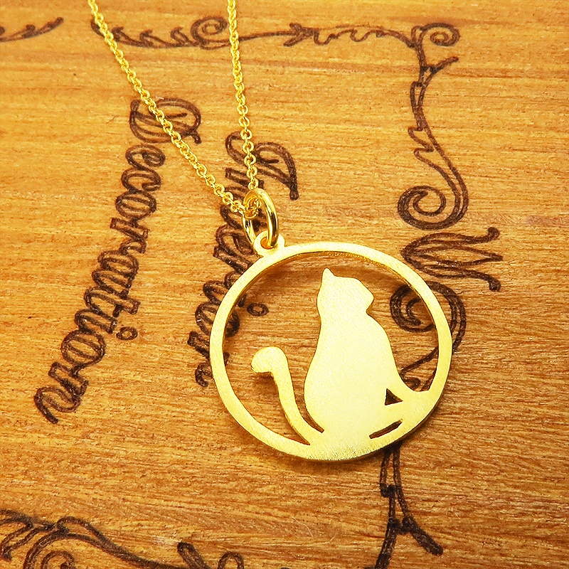 満月と猫 ゴールドキャットムーン 猫ネックレス シルバー925 18Kゴールドコーティング