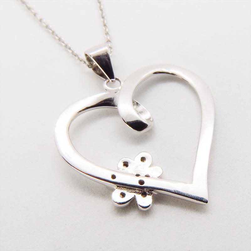 猫ネックレス オープンハートネックレス ハートに肉球のワンポイント シルバー925 キュービックジルコニア