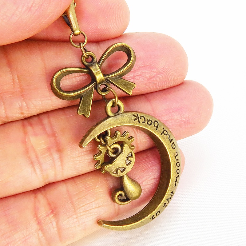 アンティークゴールド 猫と三日月の大人可愛いネックレス 大きめリボン 長さ調整可 アジャスター可