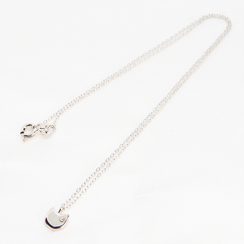 猫フェイスモチーフのシンプルで大人可愛いネックレス シルバー925 スワロフスキー