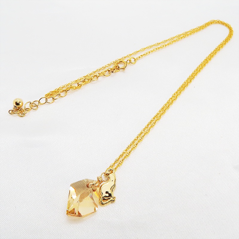 14KGF 可愛い猫シルエットモチーフと大粒スワロフスキー(ゴールドシャドー)のネックレス