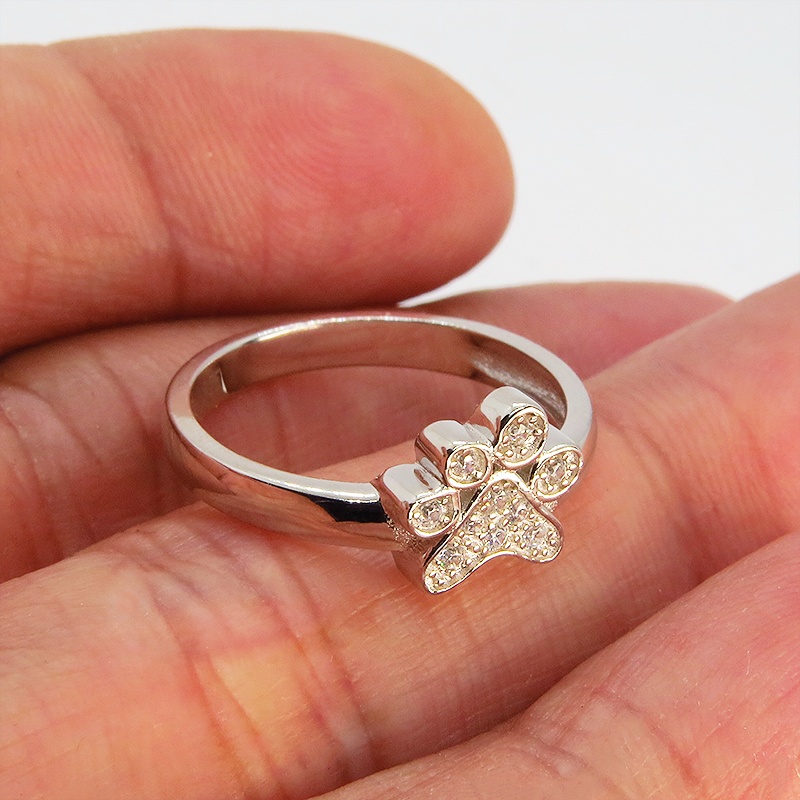 肉球モチーフのリング ピンキーリング シルバー925 キュービックジルコニア 9号 10号 13号 猫好き 犬好き