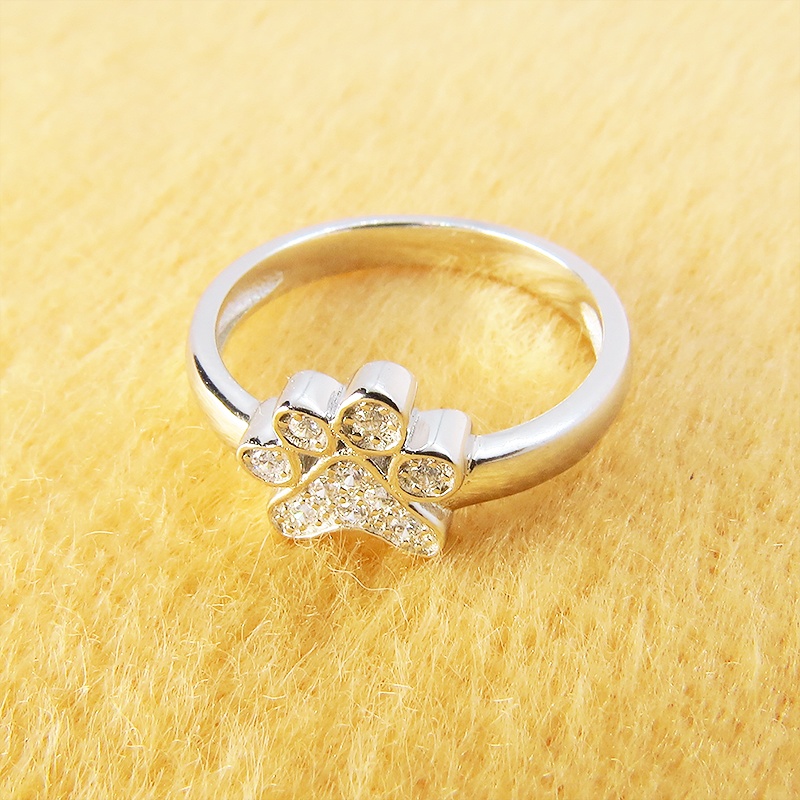 肉球モチーフのリング ピンキーリング シルバー925 キュービックジルコニア 9号 10号 13号 猫好き 犬好き