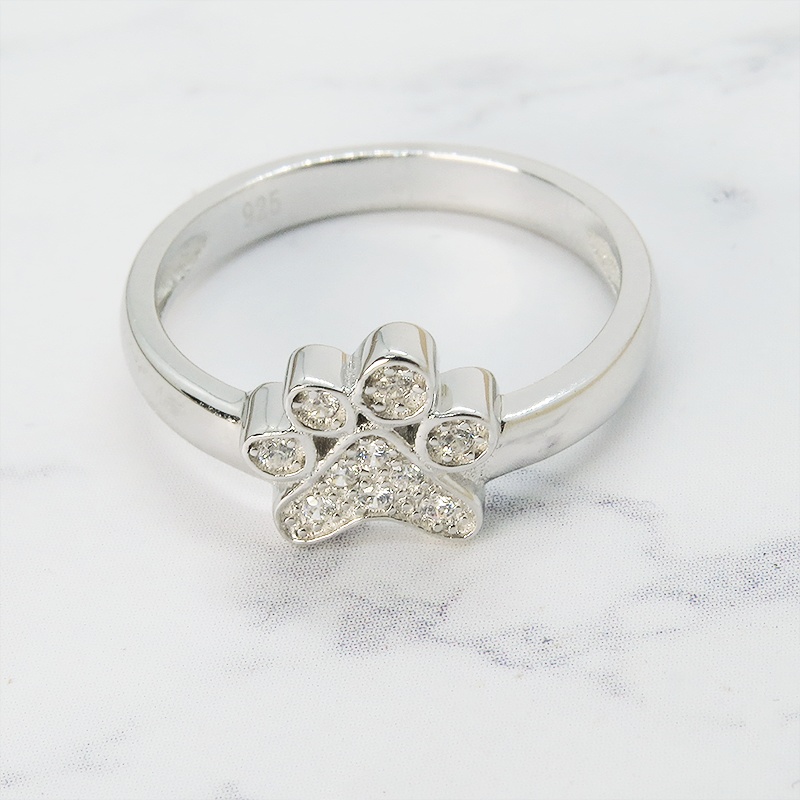 肉球モチーフのリング ピンキーリング シルバー925 キュービックジルコニア 9号 10号 13号 猫好き 犬好き