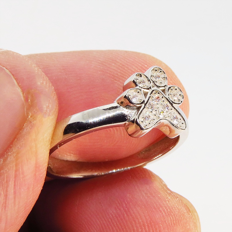 肉球モチーフのリング ピンキーリング シルバー925 キュービックジルコニア 9号 10号 13号 猫好き 犬好き