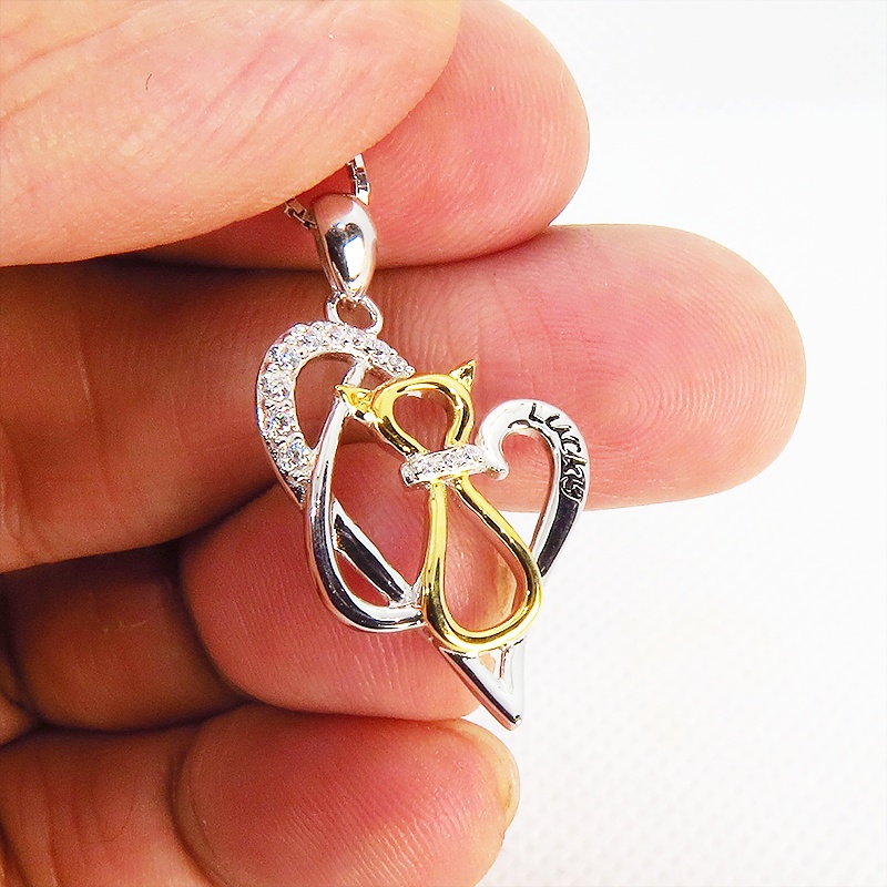 猫ネックレス スリムで印象的なモチーフのオープンハートネックレス シルバー925 AAAキュービックジルコニア